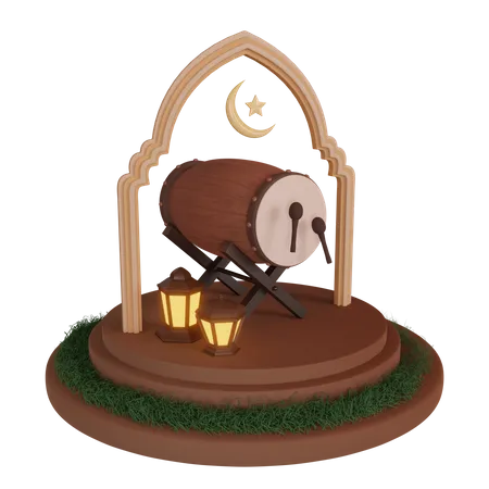 Podio de ramadán con ornamentales islámicos  3D Illustration