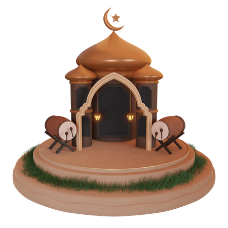 Podio de ramadán con ornamentales islámicos  3D Illustration