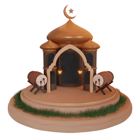 Podio de ramadán con ornamentales islámicos  3D Illustration