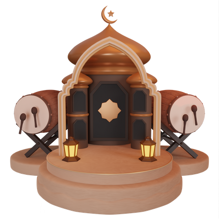 Podio de ramadán con ornamentales islámicos  3D Illustration