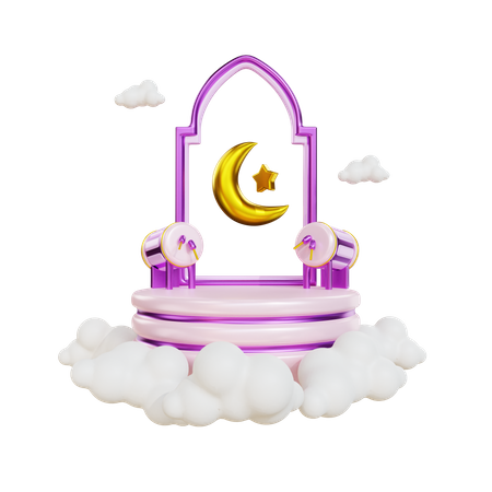Podio de Ramadán con tambor islámico y luna  3D Icon