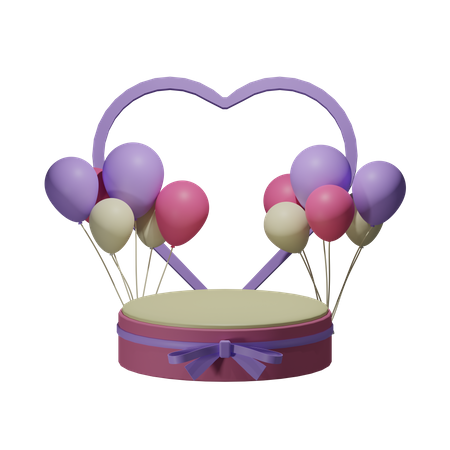 Podio de San Valentín con globo.  3D Illustration