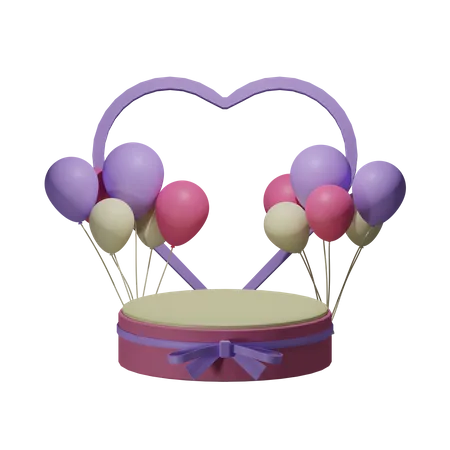 Podio de San Valentín con globo.  3D Illustration