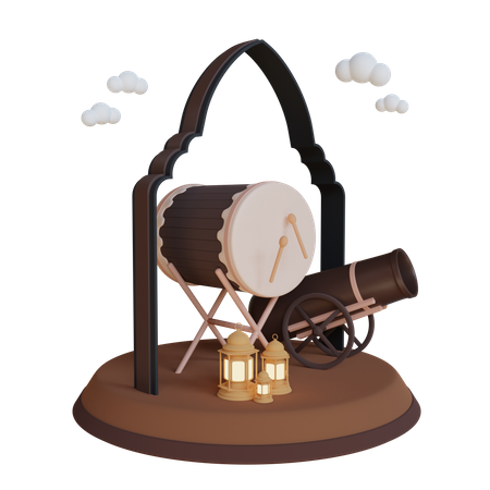 Podio islámico de tambores y cañones  3D Icon