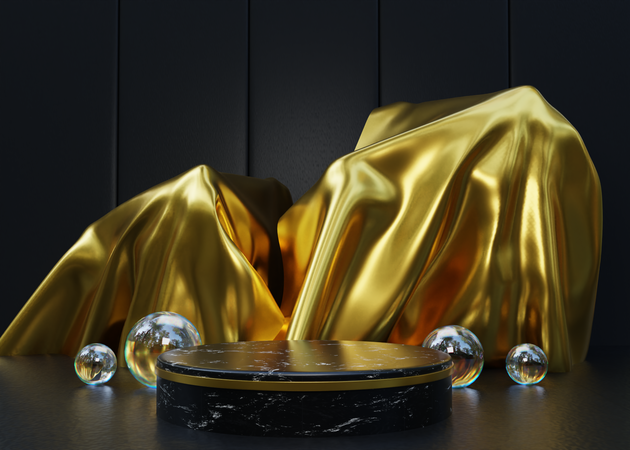 Podio de lujo negro y dorado  3D Illustration