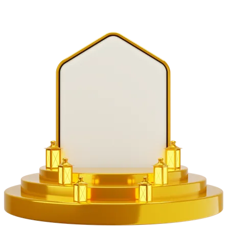 Podio de mezquita elegante blanco dorado  3D Illustration