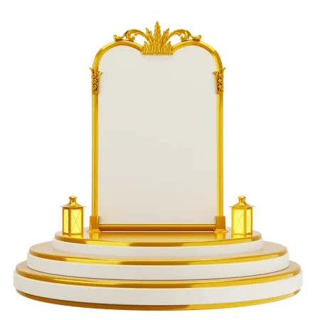 Podio de mezquita elegante blanco dorado  3D Illustration