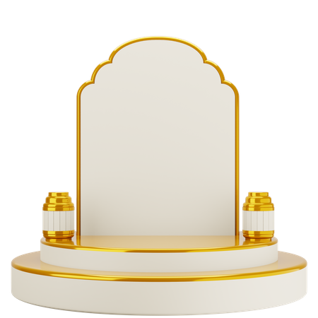 Podio de mezquita elegante blanco dorado  3D Illustration