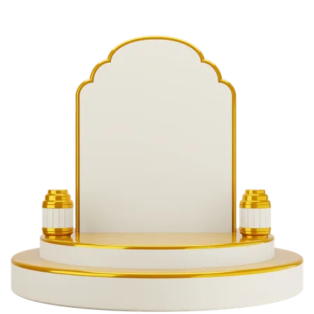 Podio de mezquita elegante blanco dorado  3D Illustration