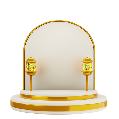 Podio de mezquita elegante blanco dorado  3D Illustration