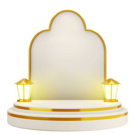 Podio de mezquita elegante blanco dorado  3D Illustration