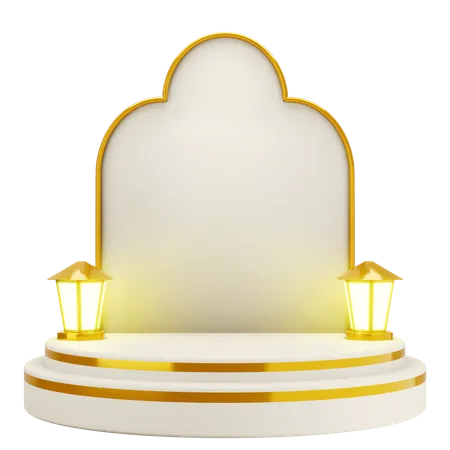 Podio de mezquita elegante blanco dorado  3D Illustration