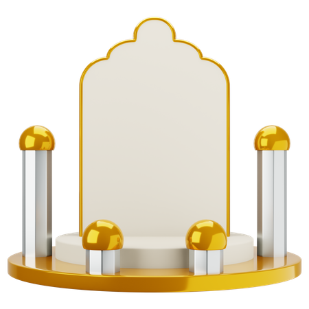 Podio de mezquita elegante blanco dorado  3D Illustration