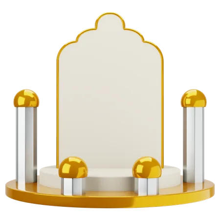 Podio de mezquita elegante blanco dorado  3D Illustration