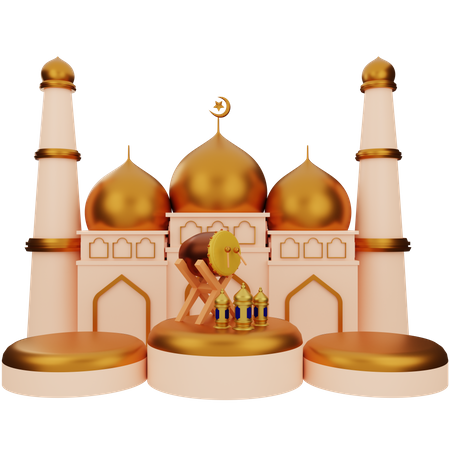 Podio de mezquita y cañón  3D Illustration