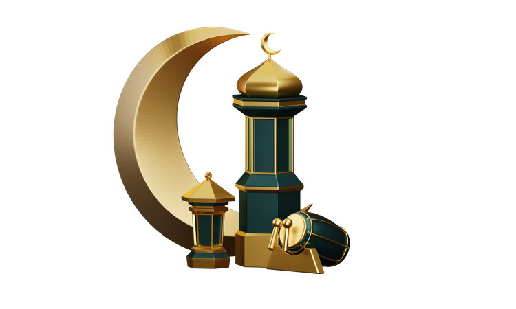 Pódio para tambores e mesquita do Ramadã  3D Illustration