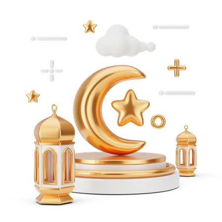 Podio Para Ramadán Con Media Luna  3D Icon