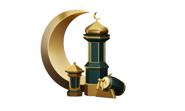 Podio para tambores y mezquita de Ramadán  3D Illustration