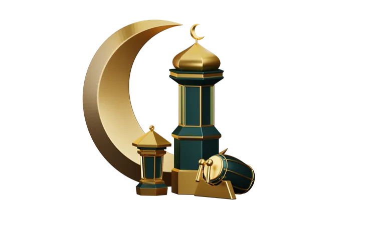 Podio para tambores y mezquita de Ramadán  3D Illustration