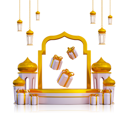 Podio De Ramadán Con Caja De Regalo  3D Illustration