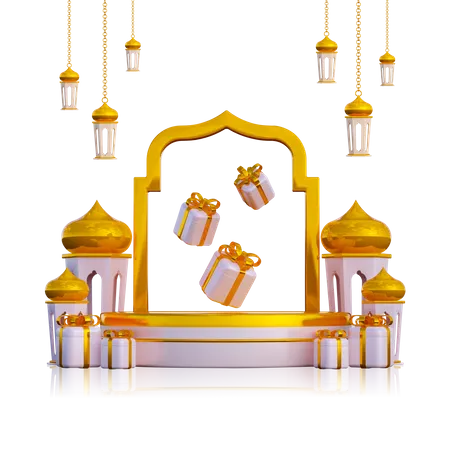 Podio De Ramadán Con Caja De Regalo  3D Illustration