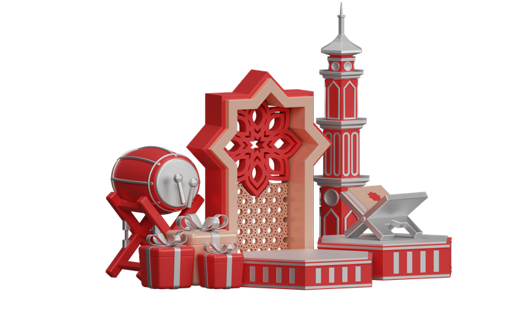 Podio Ramadán Con Adorno De Mezquita  3D Illustration