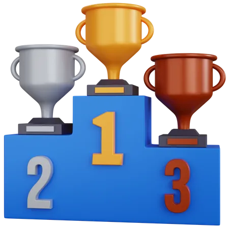 3 D Rendering Three Trophy And The Podium Isolated 3D Icon