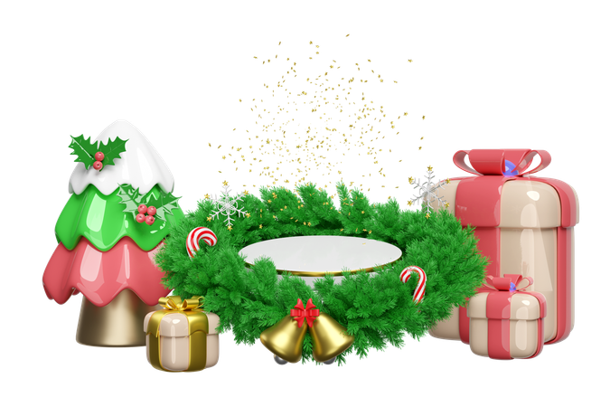 Podium empty with wreath pine leaves  3D Icon