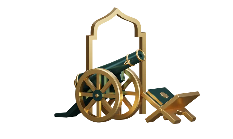 Podium For Ramadan Cannon And Quran 3D Illustration