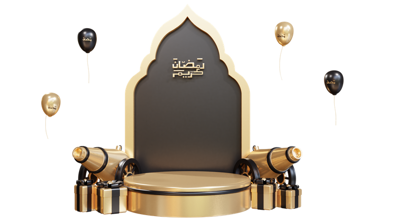 Podium For Ramadan With Cannon 3D Illustration