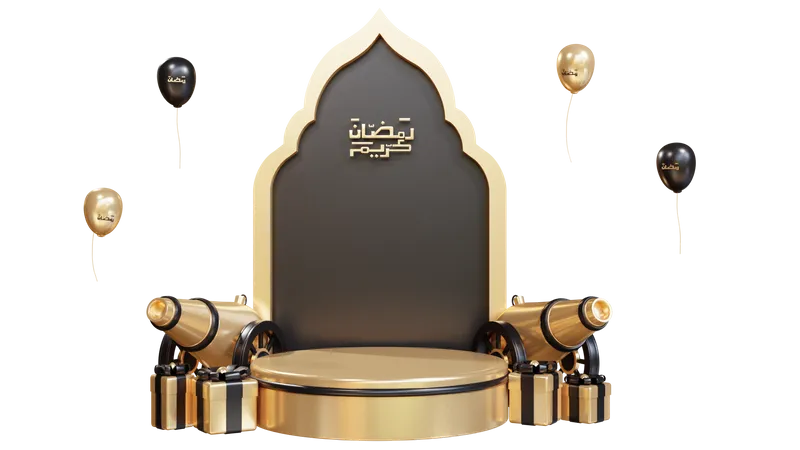Podium For Ramadan With Cannon 3D Illustration