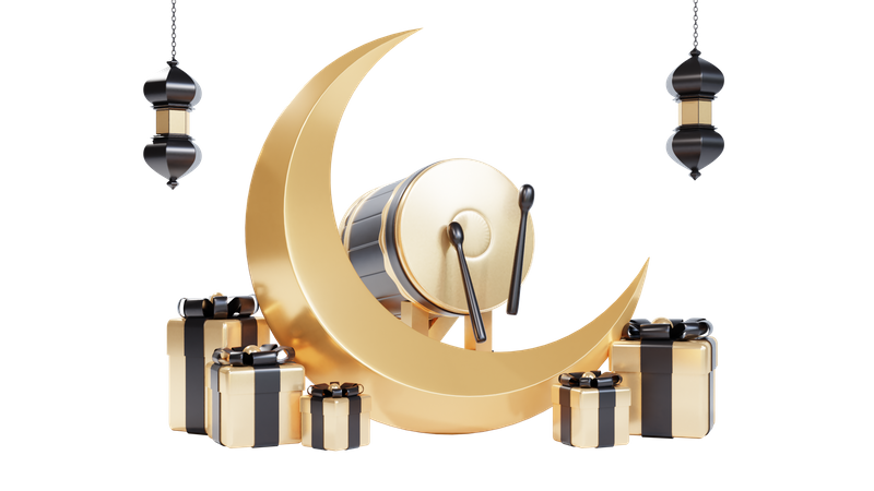 Podium For Ramadan With Cannon and Moon 3D Illustration