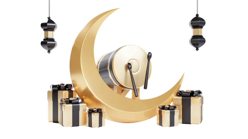 Podium For Ramadan With Cannon and Moon 3D Illustration