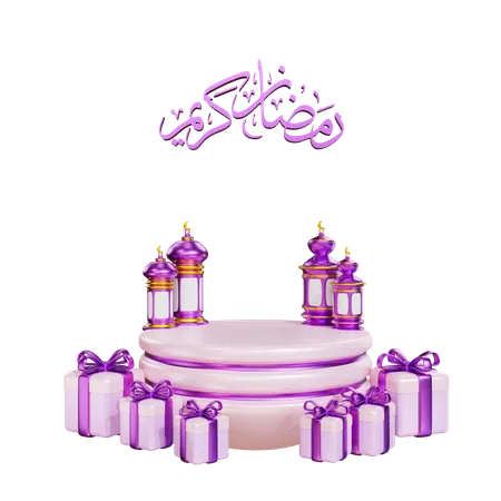 Podium für Ramadan mit Laterne und Geschenkbox  3D Illustration