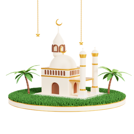 Podium et mosquée  3D Illustration