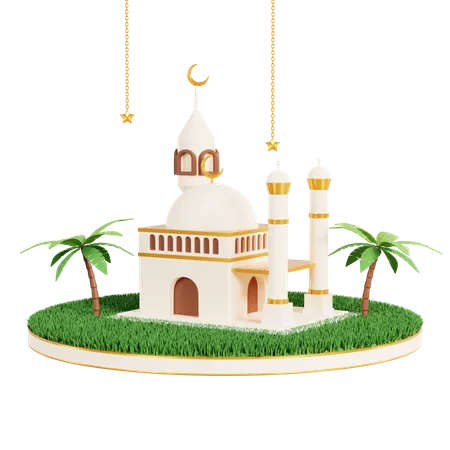 Podium et mosquée  3D Illustration