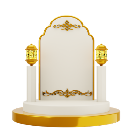 Podium de mosquée élégant blanc doré  3D Illustration