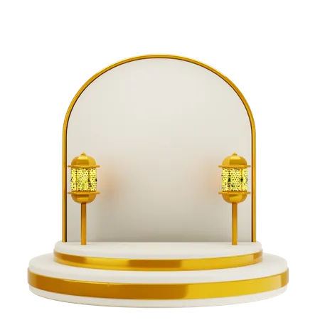 Podium de mosquée élégant blanc doré  3D Illustration