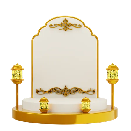 Podium de mosquée élégant blanc doré  3D Illustration