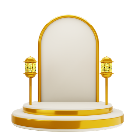 Podium de mosquée élégant blanc doré  3D Illustration