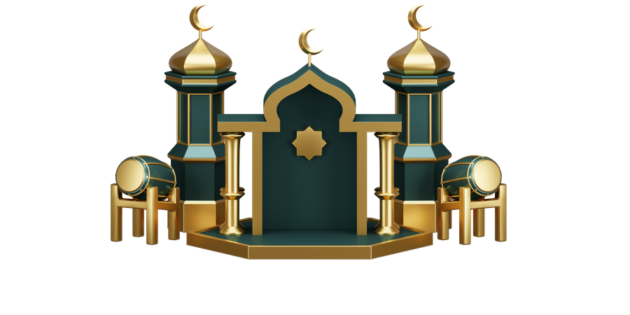 Podium Pour Le Ramadan Avec Des Ornements De Tambour Et De Mosquée  3D Illustration