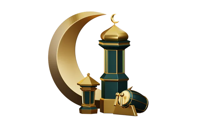 Podium pour les tambours et la mosquée du Ramadan  3D Illustration