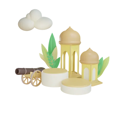 3 D Podium Ramadan 3D Illustration