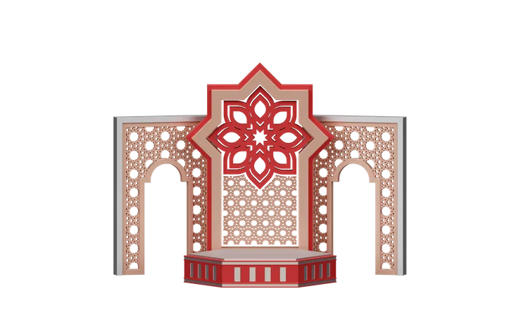 Podium Ramadan Avec Cadre Islamique Et Ornement De Mosquée  3D Illustration