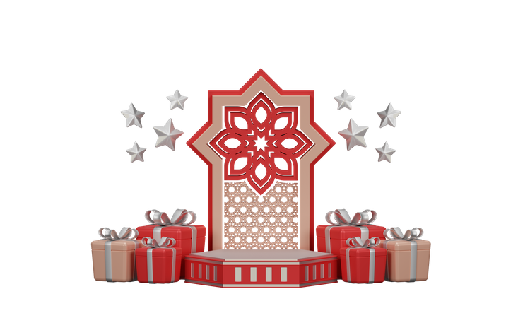 Podium Ramadan Avec Coffret Cadeau  3D Illustration