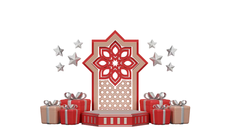 Podium Ramadan Avec Coffret Cadeau  3D Illustration