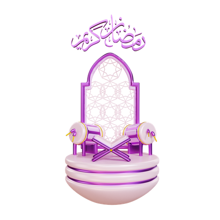 Podium du Ramadan avec tambour islamique et Coran  3D Illustration