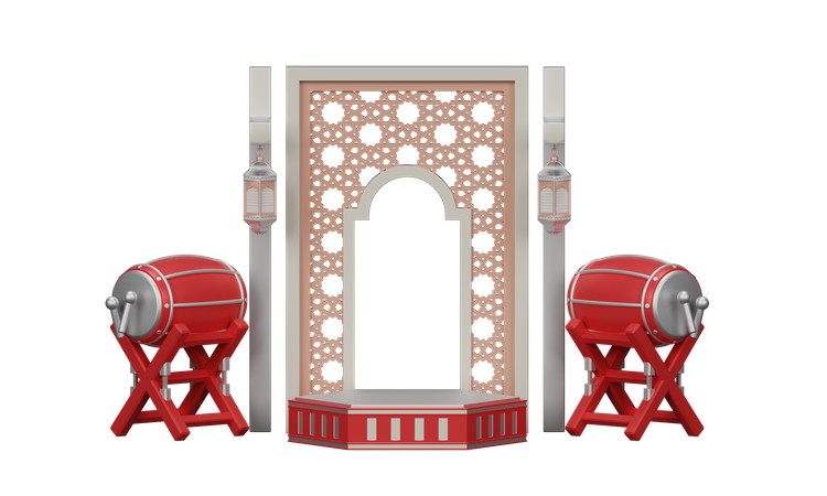 Podium Ramadan Avec Tambour Traditionnel  3D Illustration