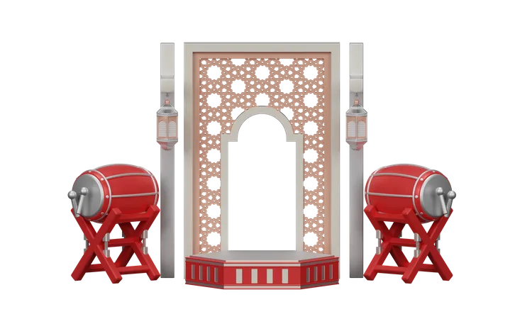 Podium Ramadan Avec Tambour Traditionnel  3D Illustration