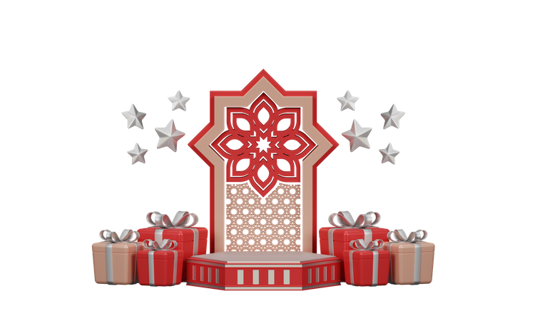 Podium Ramadan mit Geschenkbox  3D Illustration